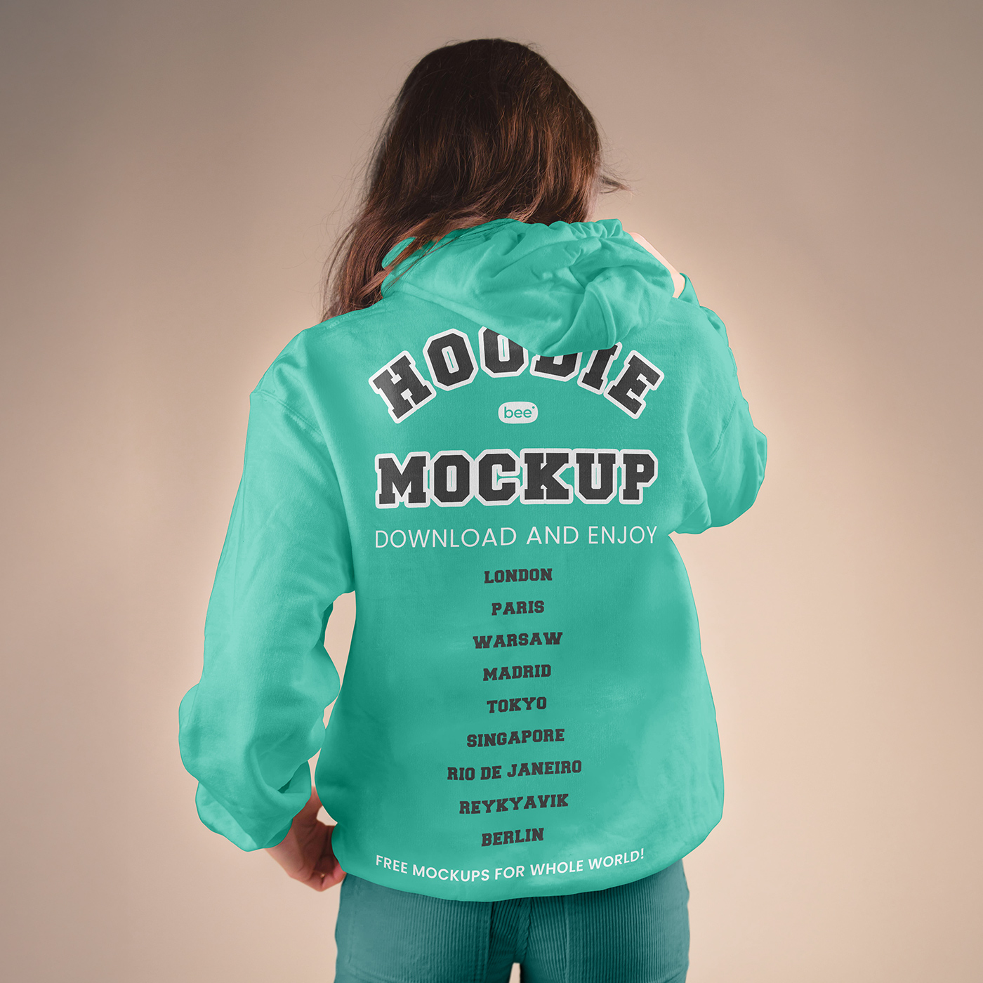 Free Woman Hoodie Back View Mockup PSD Template