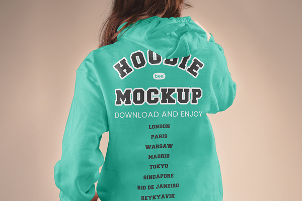 Free Woman Hoodie Back View Mockup PSD Template