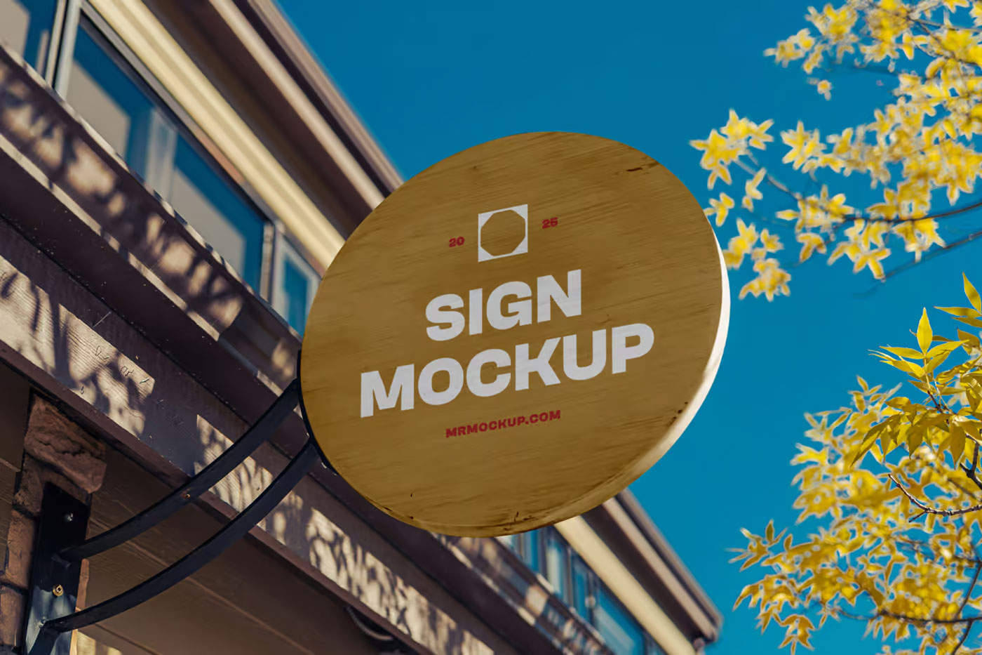 Free Wooden Round Sign Mockup PSD Template