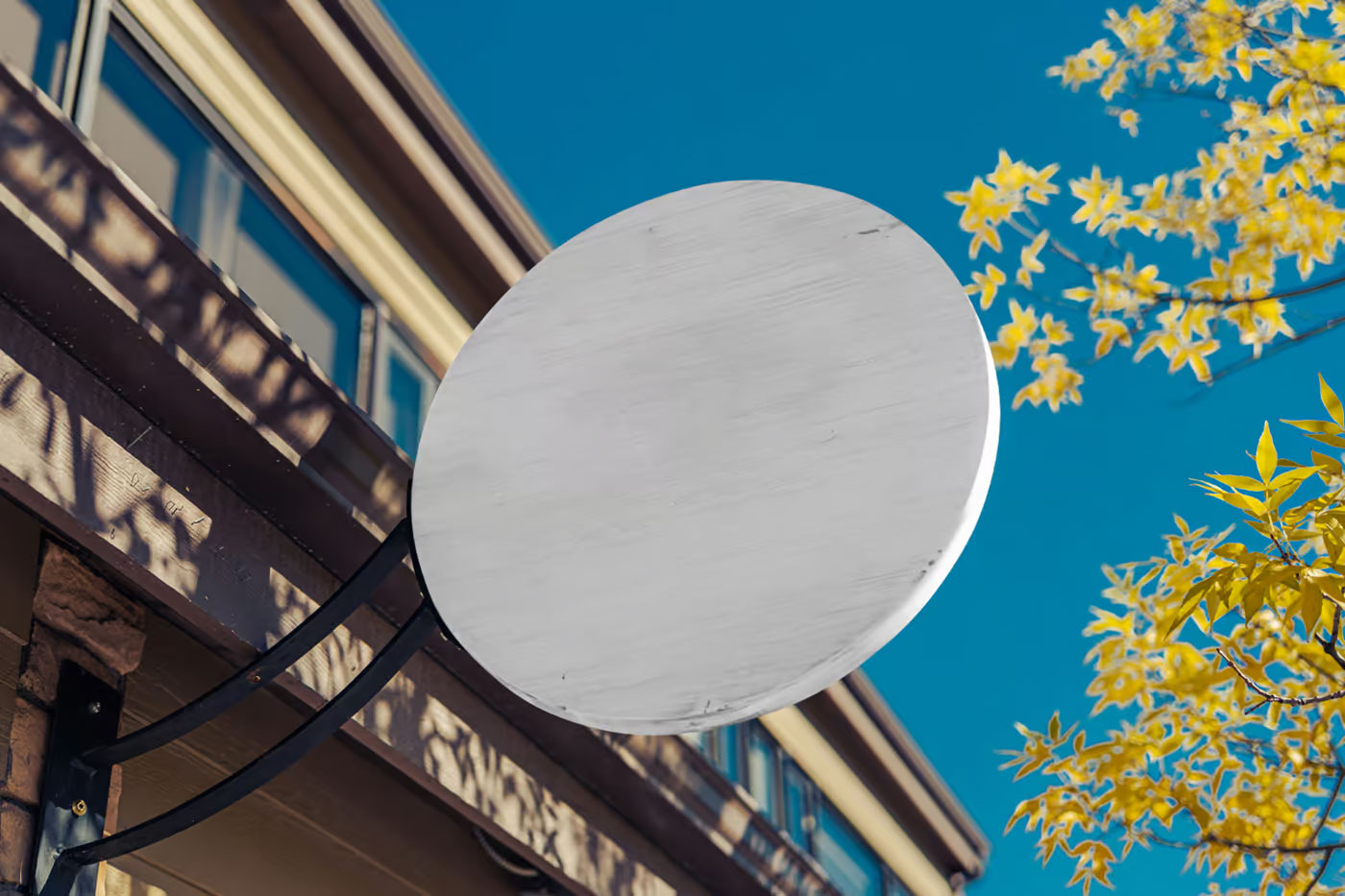 Free Wooden Round Sign Mockup PSD Template