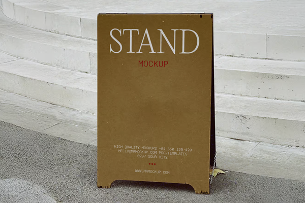 Free Wooden Stand Mockup PSD Template