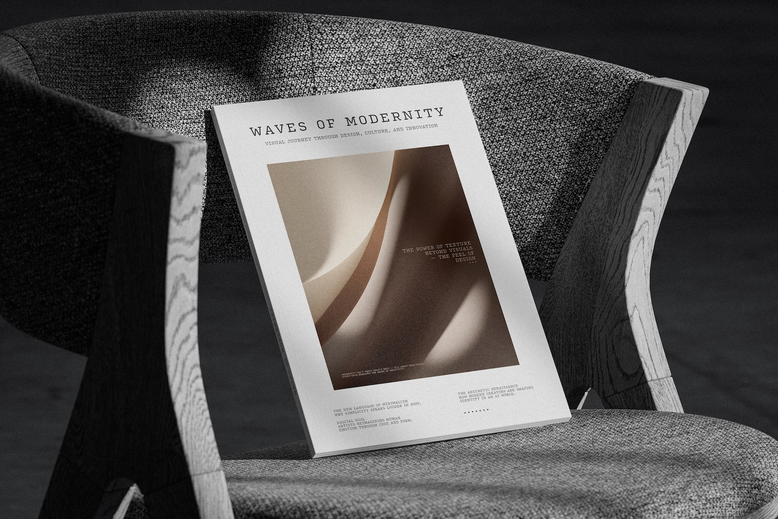 Free A4 Magazine Cover Mockup on Fabric Chair PSD Template