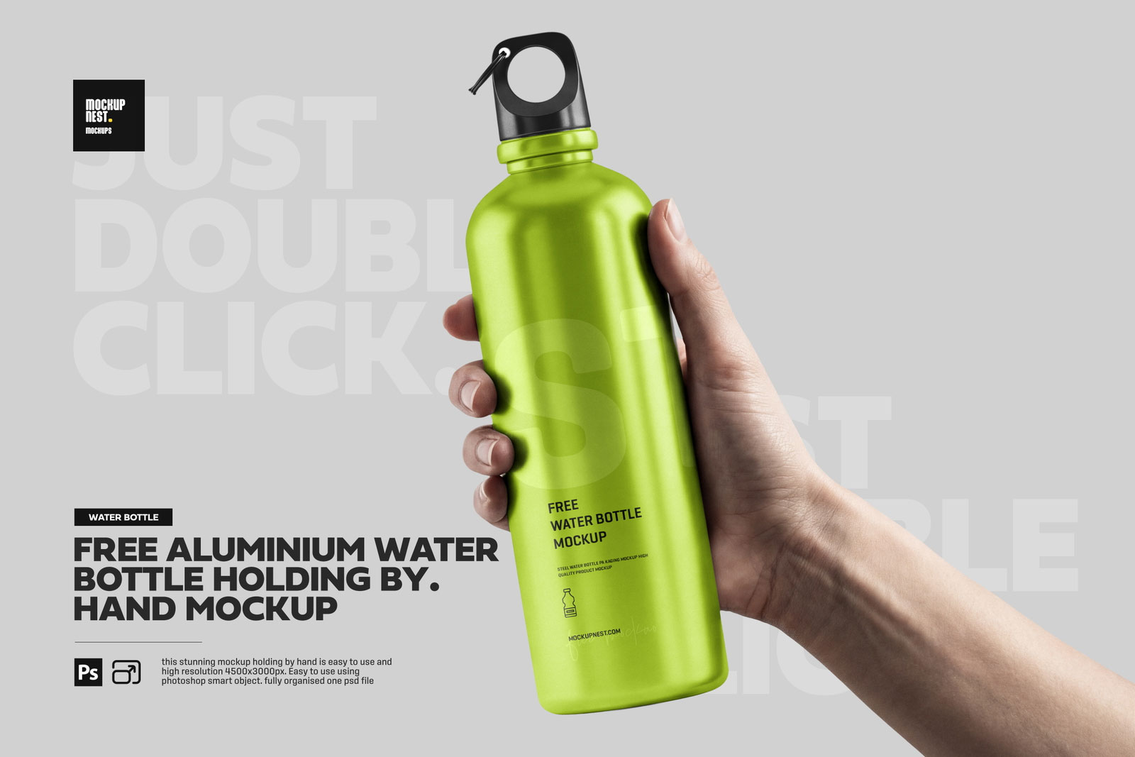 Free Aluminium Water Bottle Holding Hand Mockup PSD Template