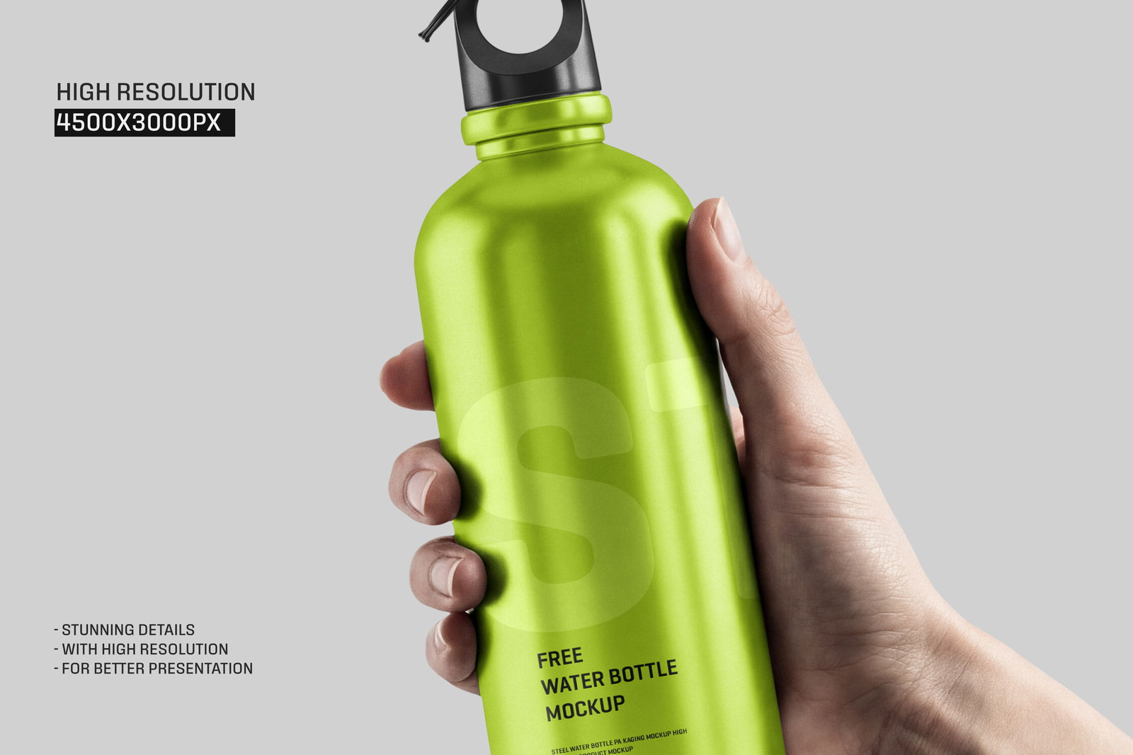 Free Aluminium Water Bottle Holding Hand Mockup PSD Template