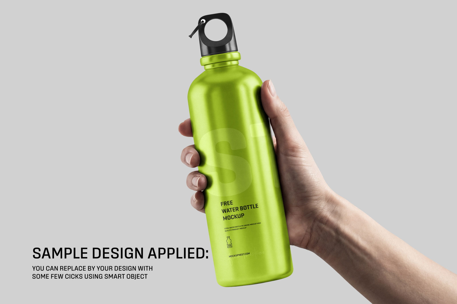 Free Aluminium Water Bottle Holding Hand Mockup PSD Template