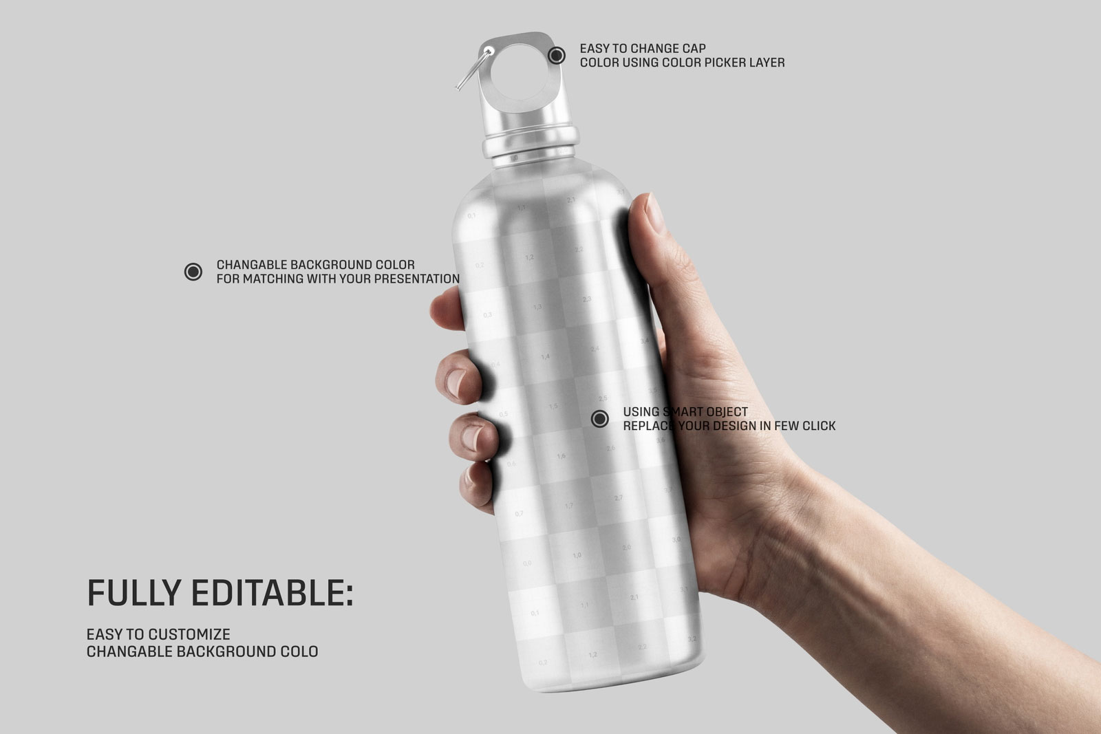Free Aluminium Water Bottle Holding Hand Mockup PSD Template
