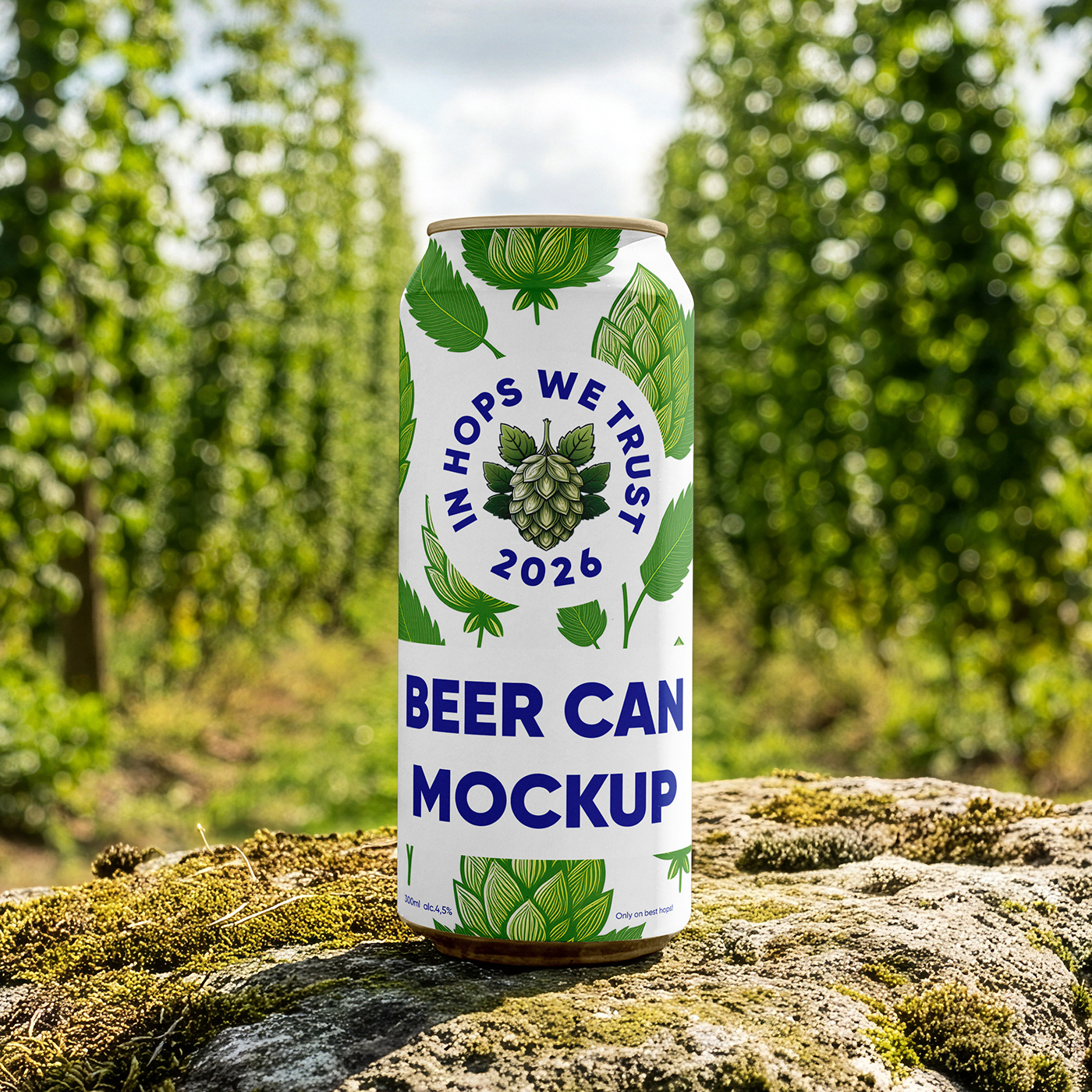 Free Aluminum Can on Rock Mockup PSD Template