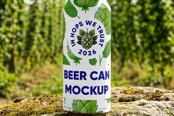 Free Aluminum Can on Rock Mockup PSD Template