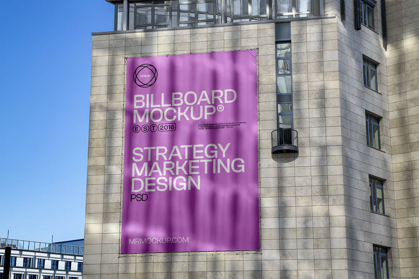 Free Billboard Hanging on Wall Mockup PSD Template