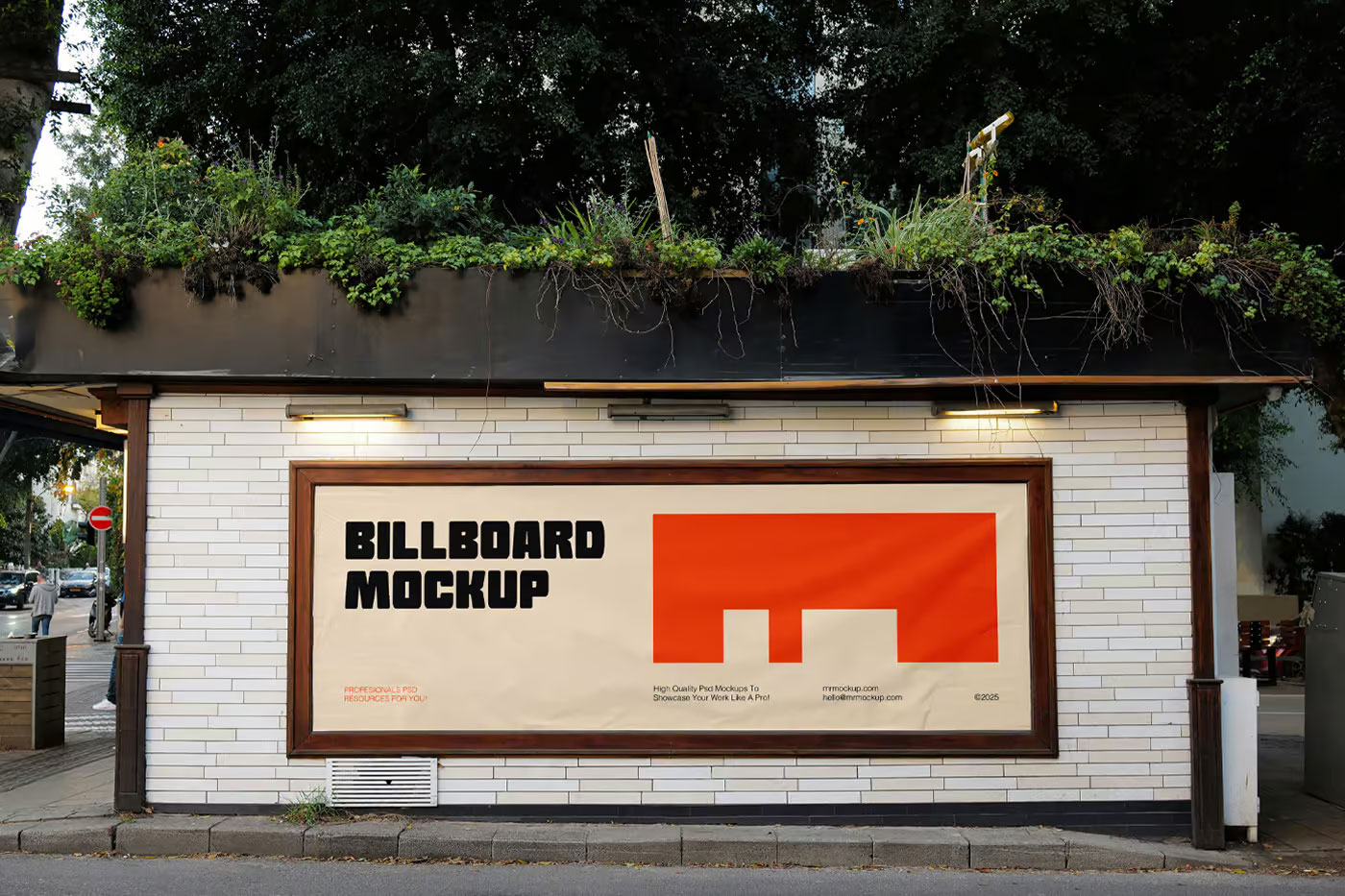 Free Billboard on Small Wall Mockup PSD Template