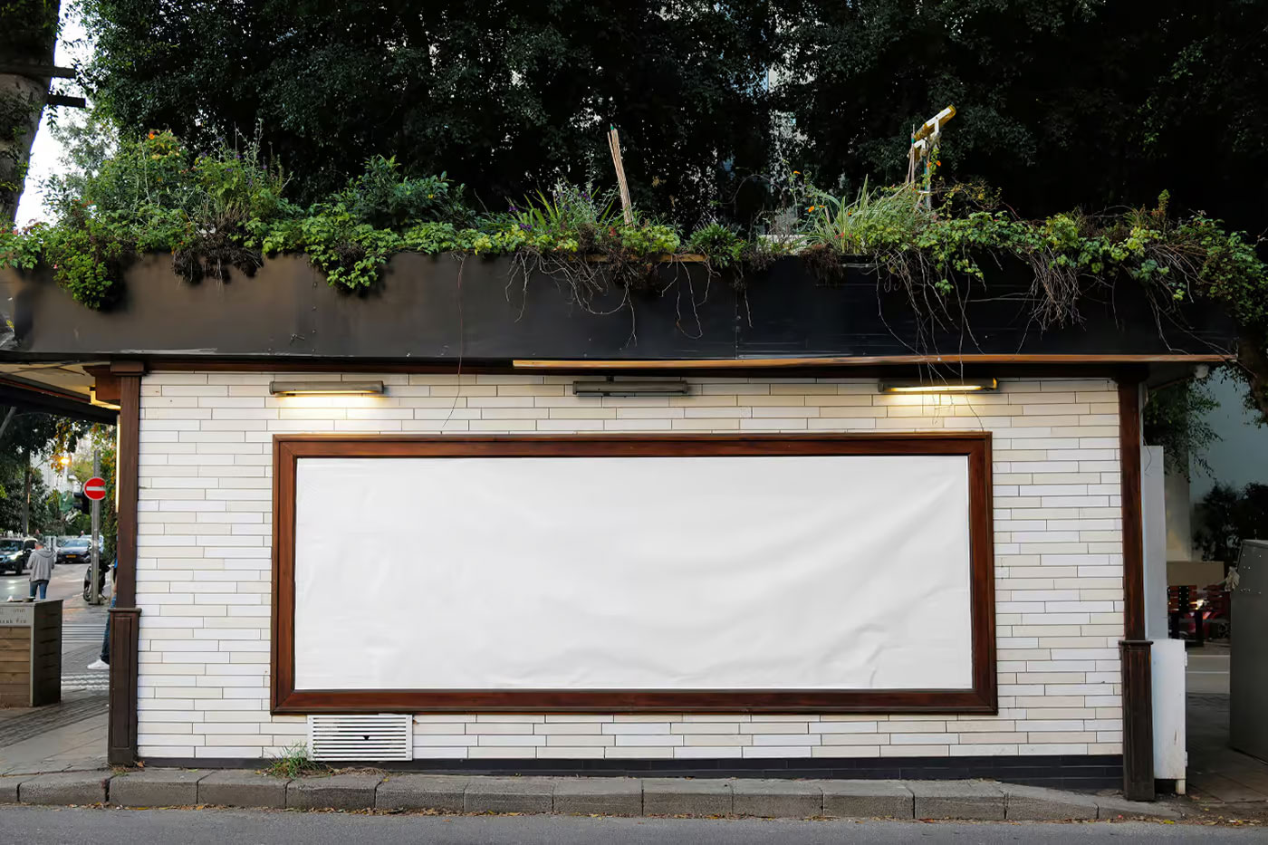 Free Billboard on Small Wall Mockup PSD Template