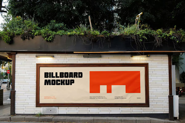 Free Billboard on Small Wall Mockup PSD Template