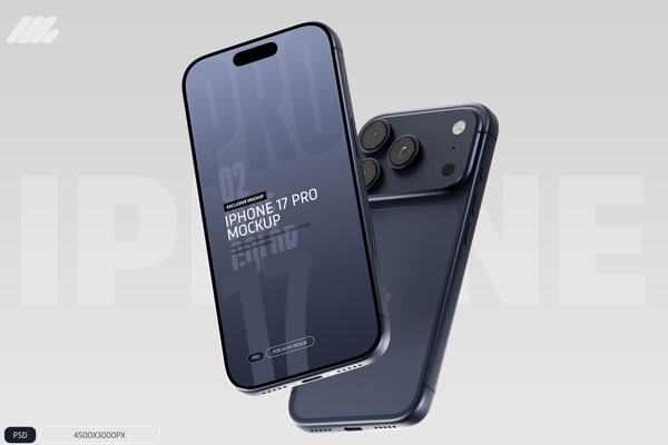 Free Blue iPhone 17 Pro Mockup PSD Template