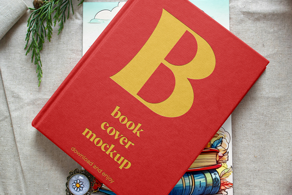 Free Book Cover on Card Mockup PSD Template