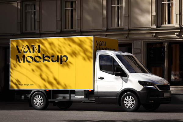 Free Box Body Delivery Van Mockup PSD Template