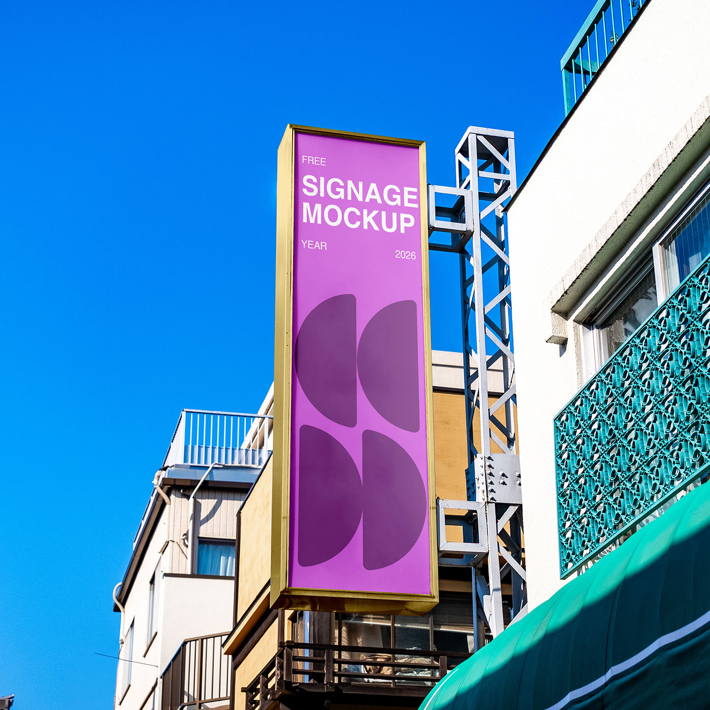 Free Building Vertical Sign Mockup PSD Template