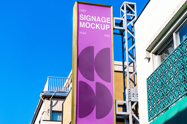 Free Building Vertical Sign Mockup PSD Template