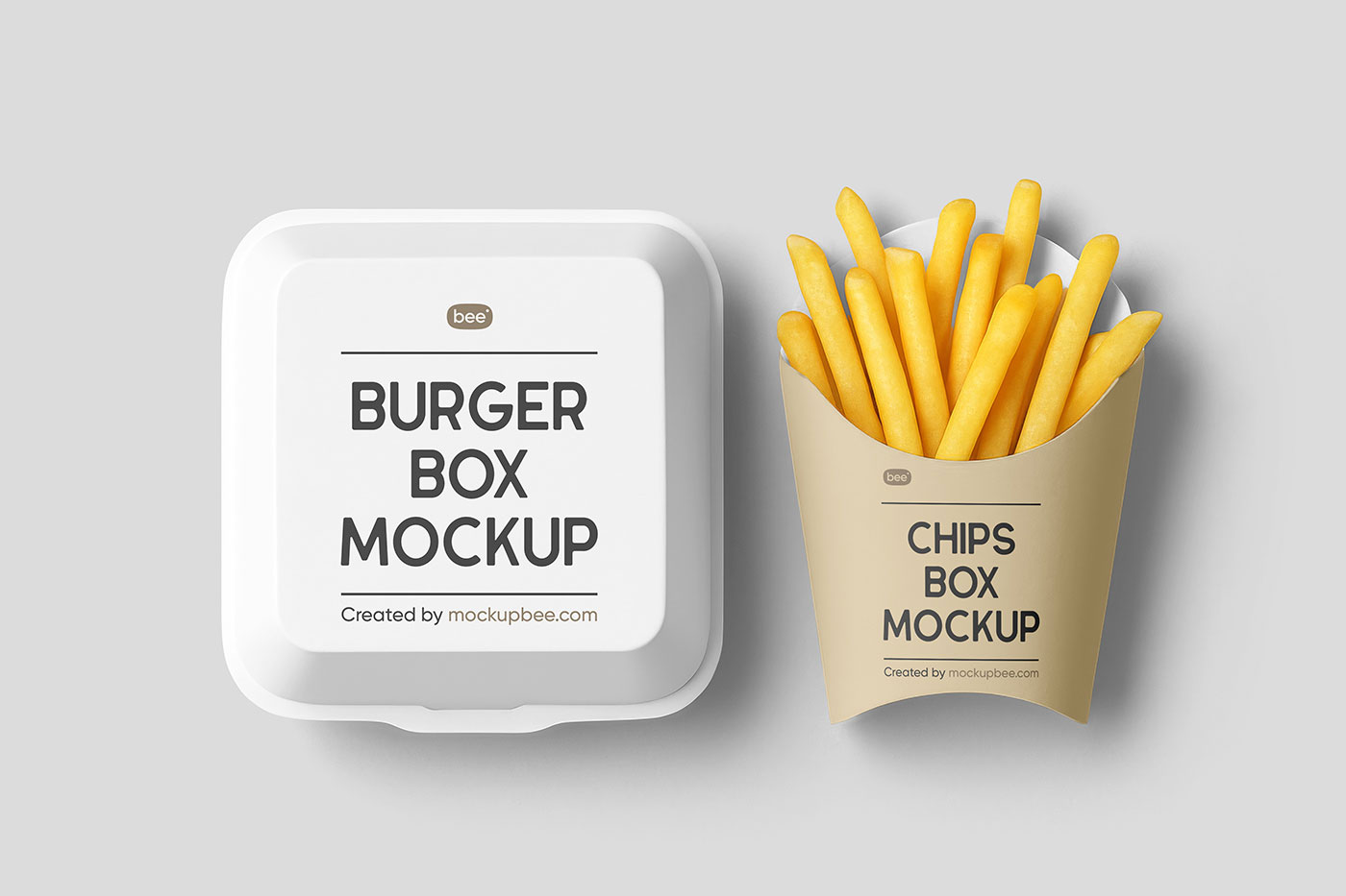 Free Burger Box with Chips Mockup PSD Template