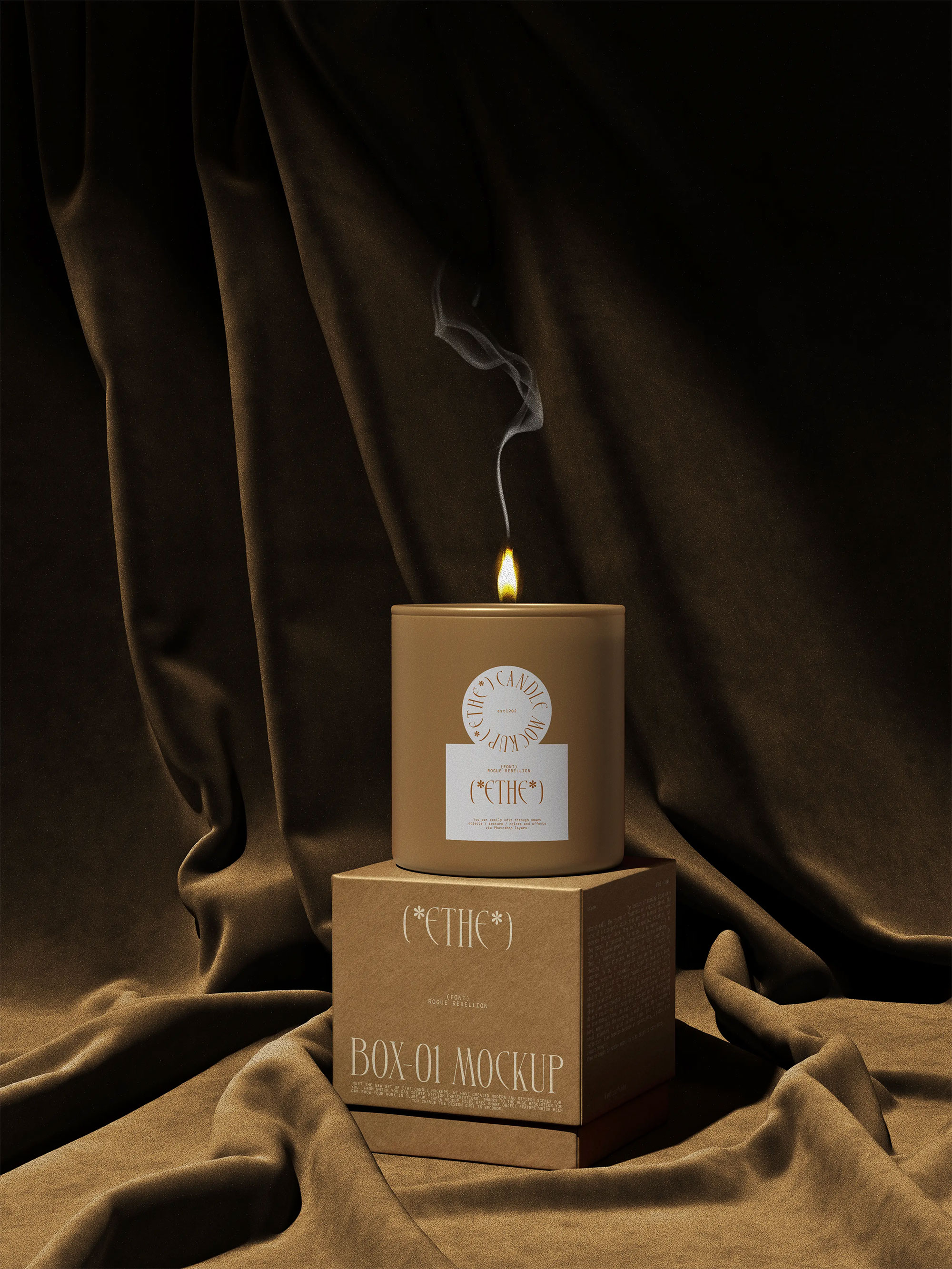 Free Candle and Box Mockups with Curtains PSD Template