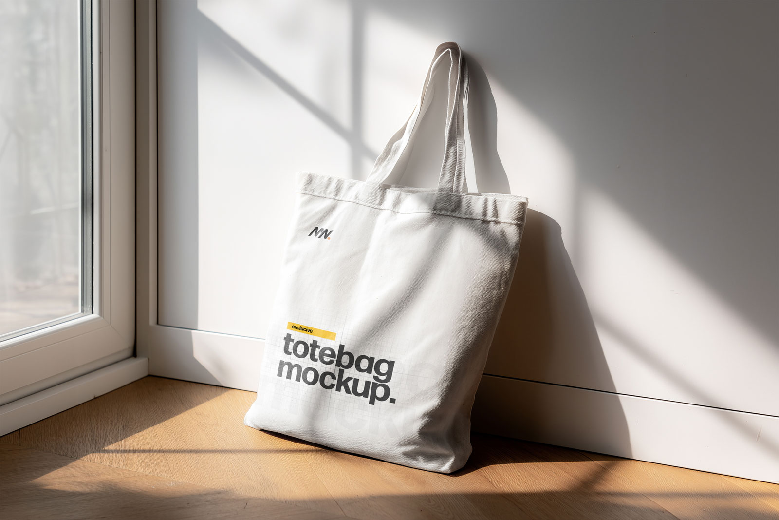 Free Canvas Bag Mockup Beside Window PSD Template