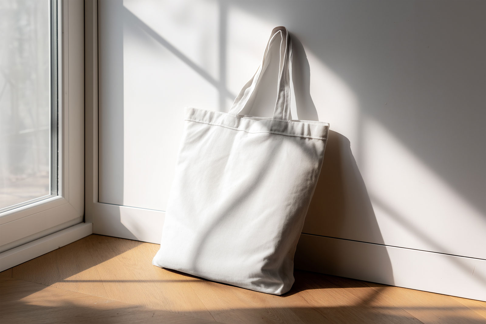 Free Canvas Bag Mockup Beside Window PSD Template