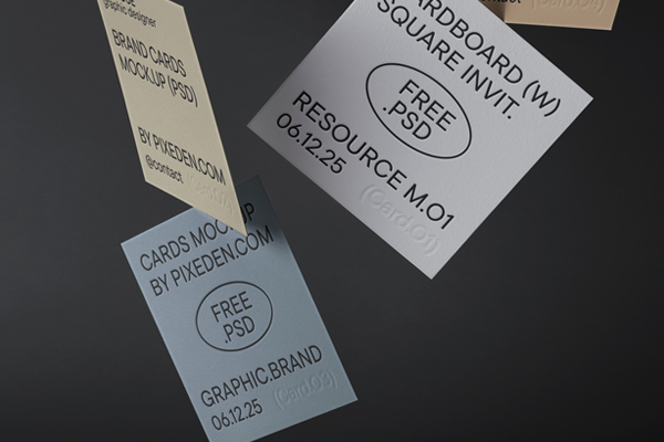 Free Cardboard Square Invitation Cards Mockup PSD Template