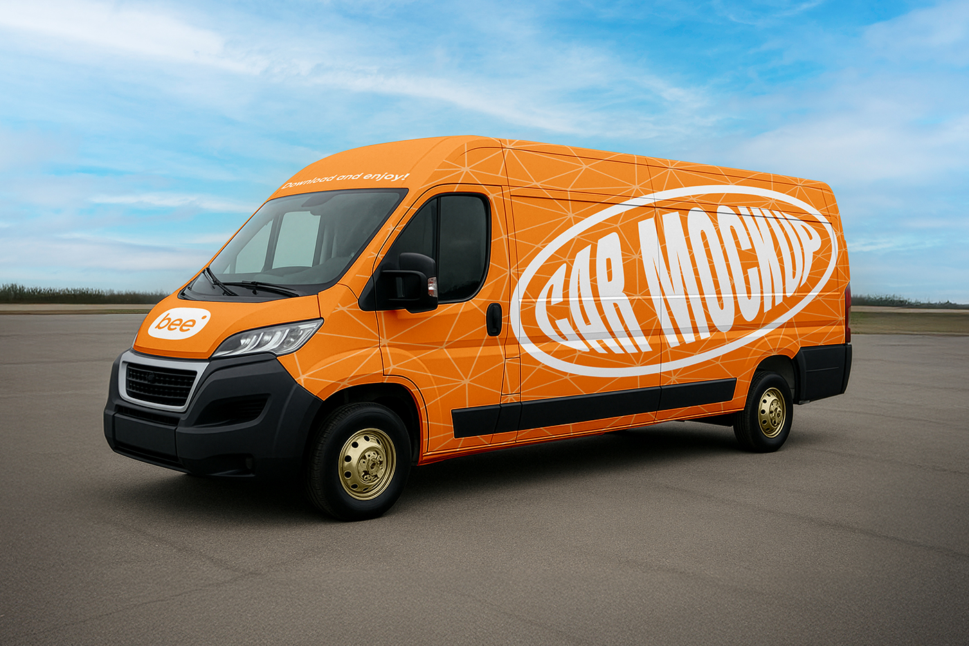 Free Cargo Bus Vehicle Mockup PSD Template