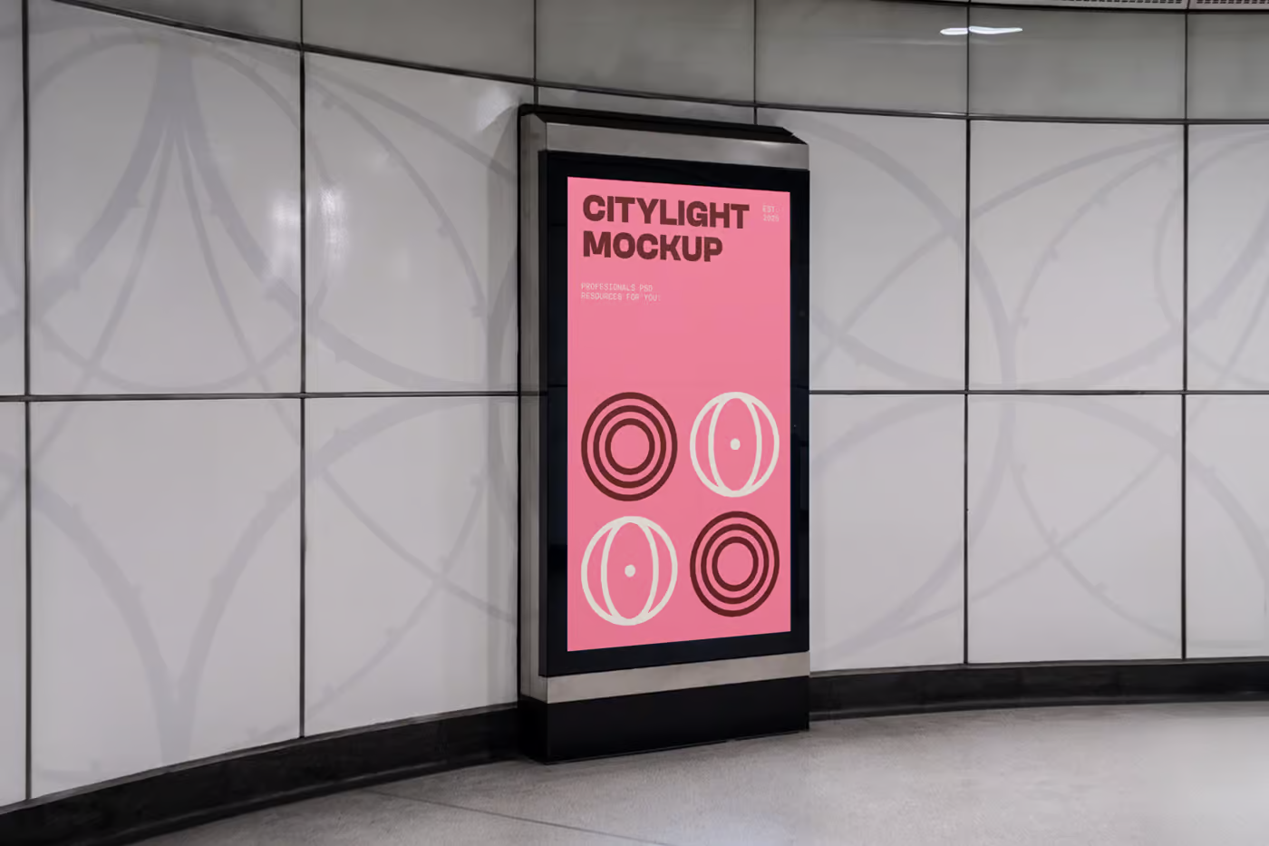Free Citylight in the White Wall Mockup PSD Template
