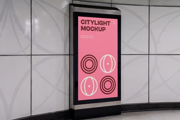 Free Citylight in the White Wall Mockup PSD Template