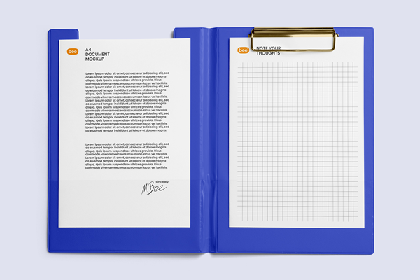 Free Clipboard with Documents Mockup PSD Template