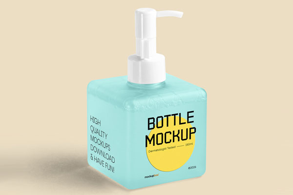 Free Cubic Dispenser Bottle Mockup PSD Template