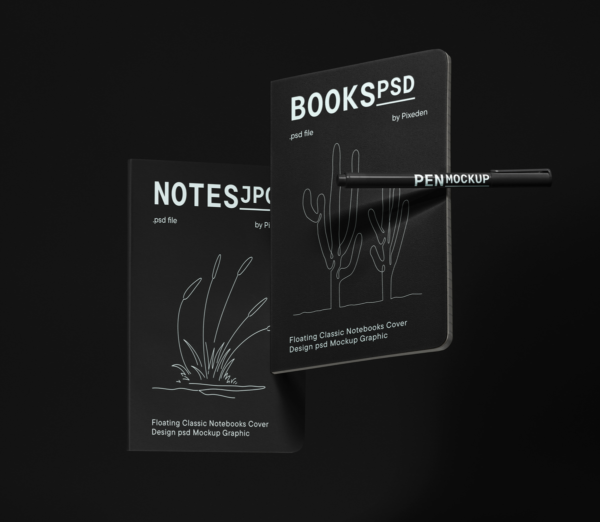 Free Floating Classic Notebooks Cover Mockup PSD Template