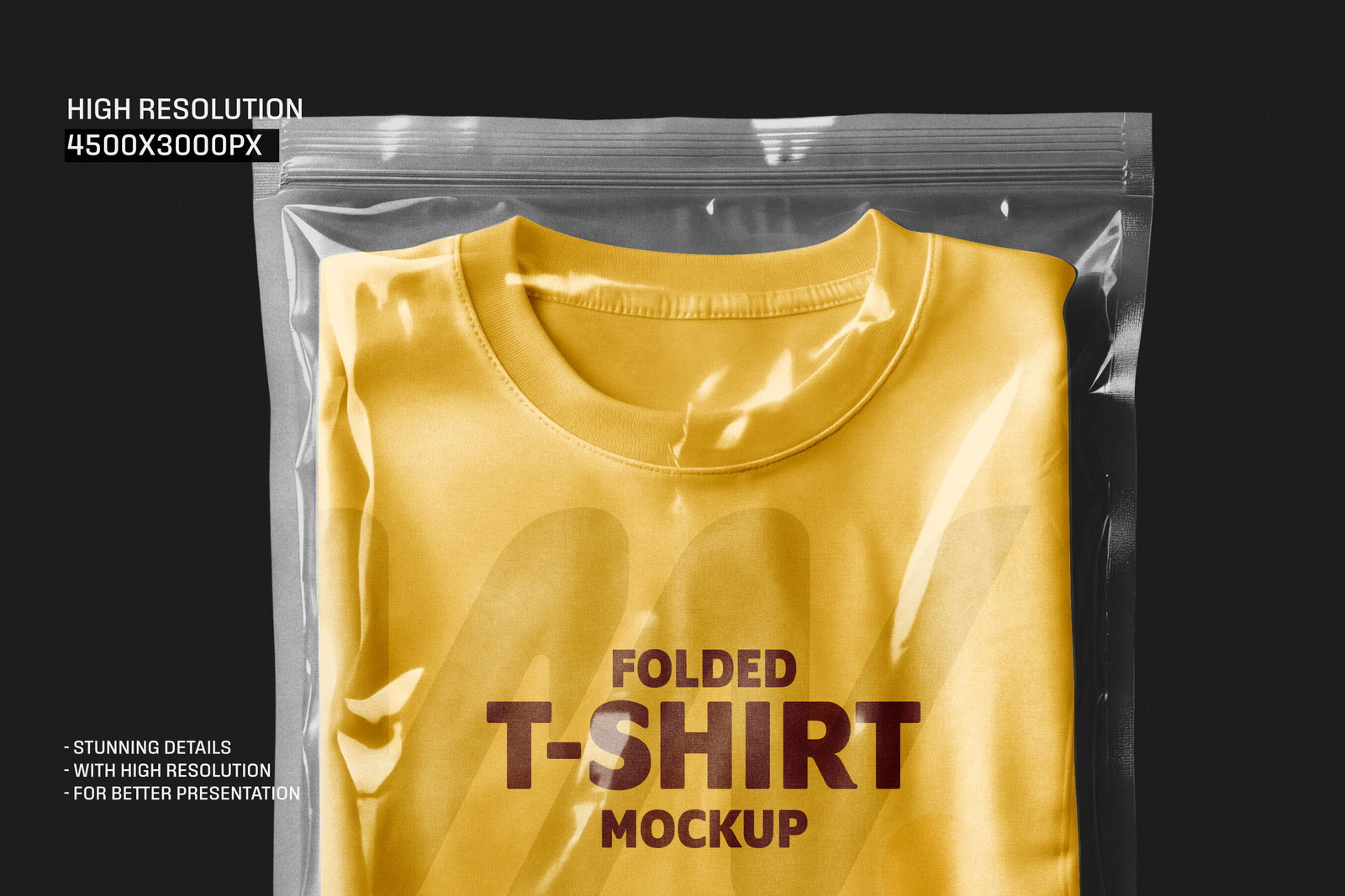 Free Folded T-shirt in Plastic Zip Bag Mockup PSD Template