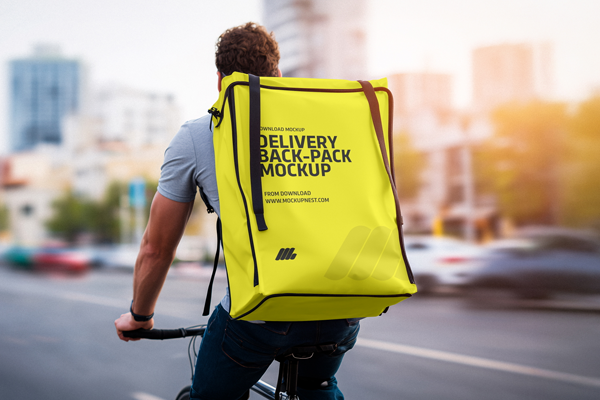 Free Food Delivery Bag Backpack Mockup PSD Template