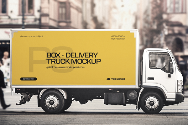 Free Food Delivery Truck Mockup PSD Template