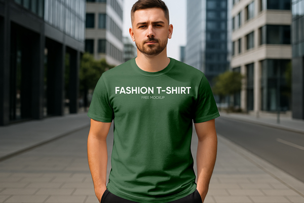 Free Front T-Shirt in City Mockup PSD Template