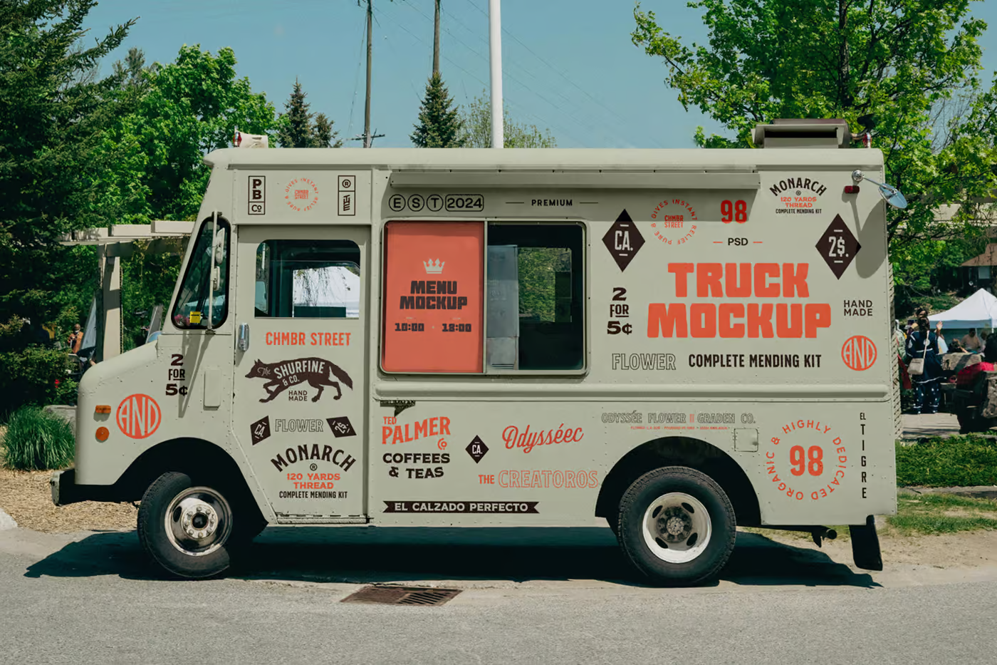 Free Front View Food Truck Mockup PSD Template