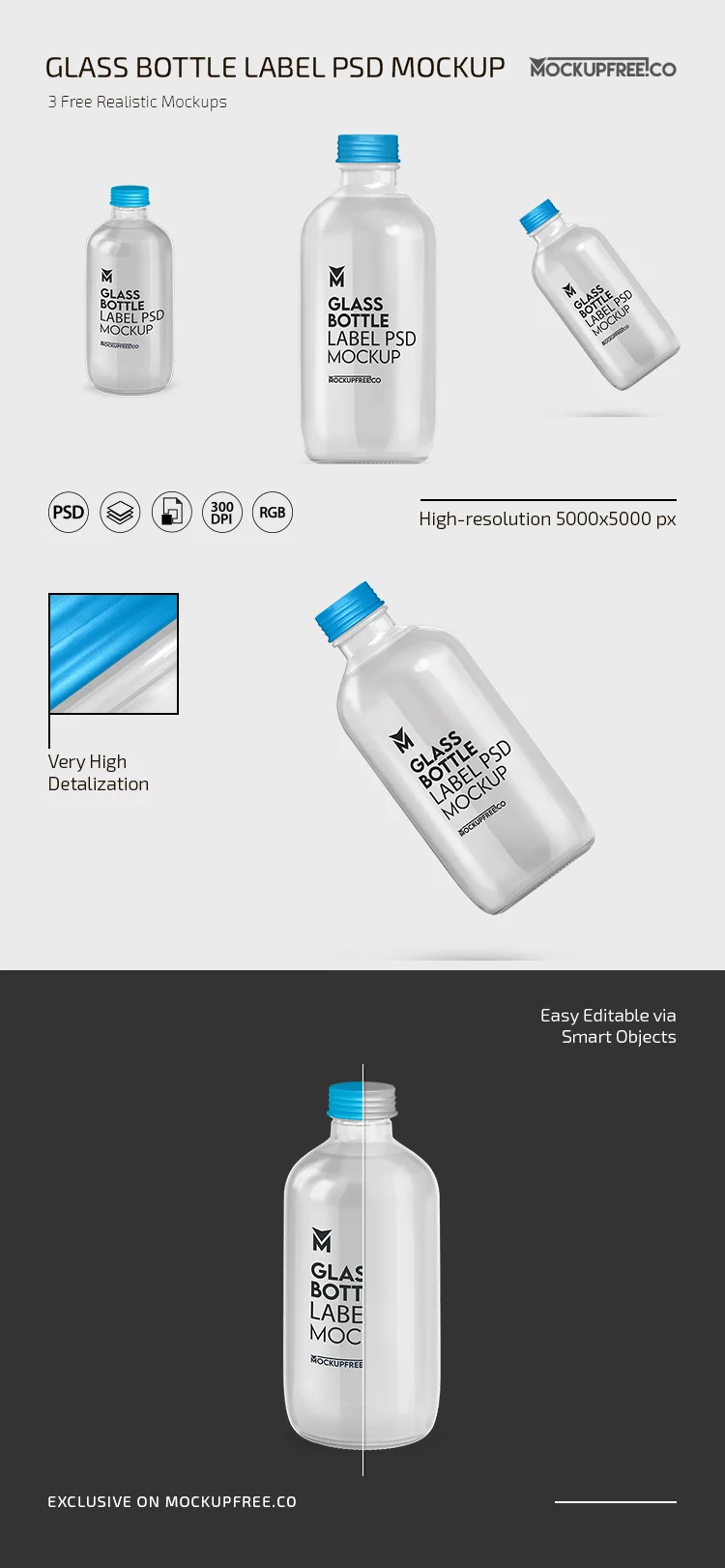 Free Glass Bottle Label Mockup PSD Template
