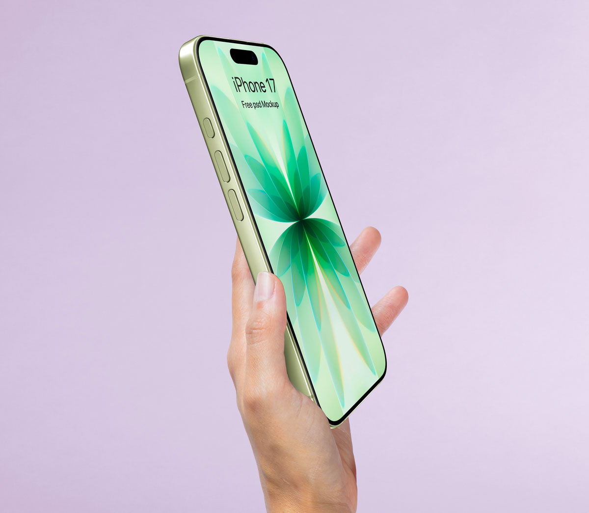 Free Hand Holding iPhone 17 Mockup PSD Template