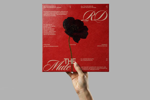 Free Hand Holding Vinyl Record Cover Mockup PSD Template
