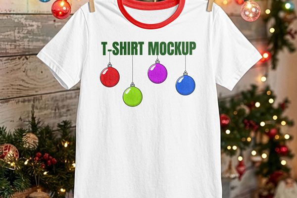 Free Hanging Christmas T-shirt Mockup PSD Template