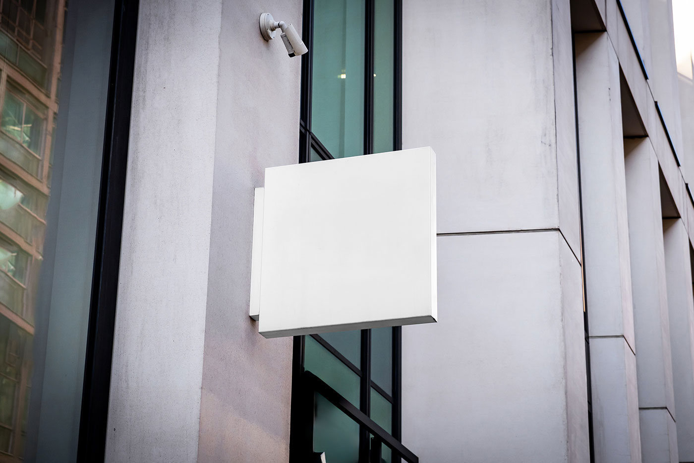 Free Hanging Square Signage Mockup PSD Template