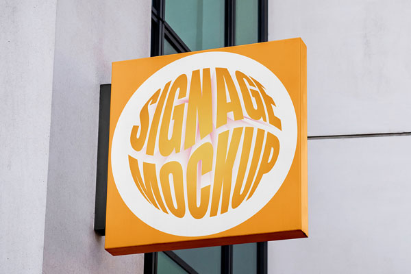 Free Hanging Square Signage Mockup PSD Template
