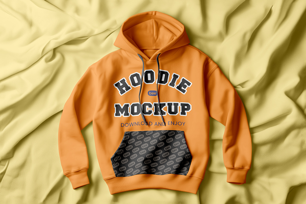 Free Hoodie Lying on Material Mockup PSD Template