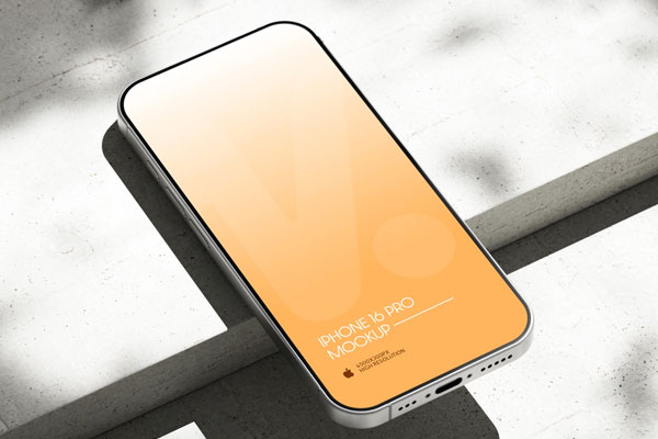 Free iPhone 16 Pro Mockup on Concrete PSD Template