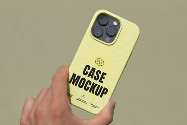 Free iPhone Pro Case in Hand Mockup PSD Template