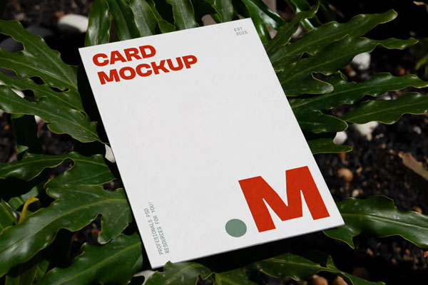 Free Laying Card in Flowers Mockup PSD Template