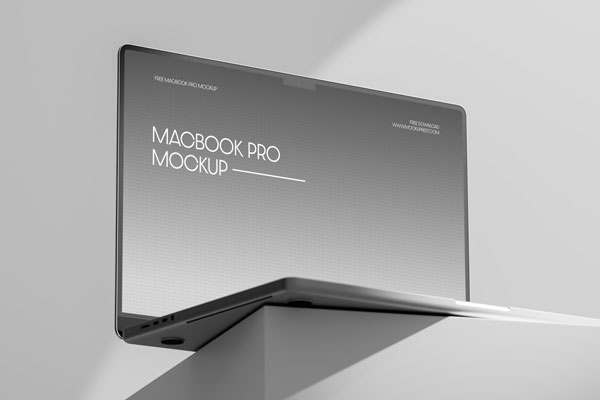 Free MacBook Pro Mockup on Podium PSD Template
