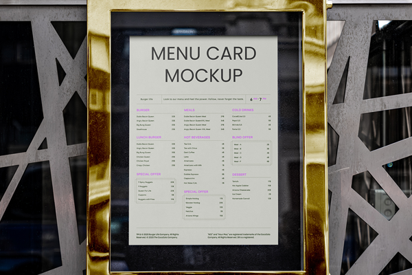 Free Menu Card on Metal Fence Mockup PSD Template