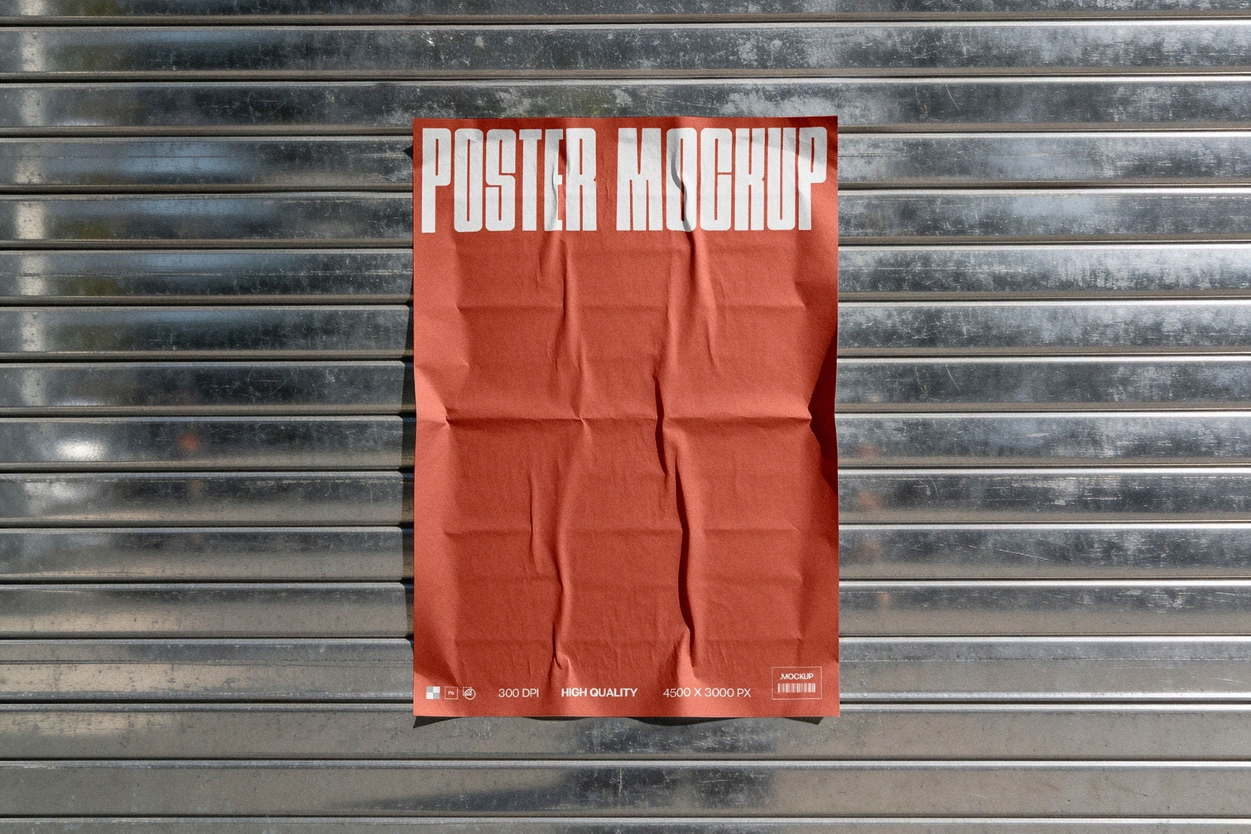Free Metal Shutter Poster Mockup PSD Template